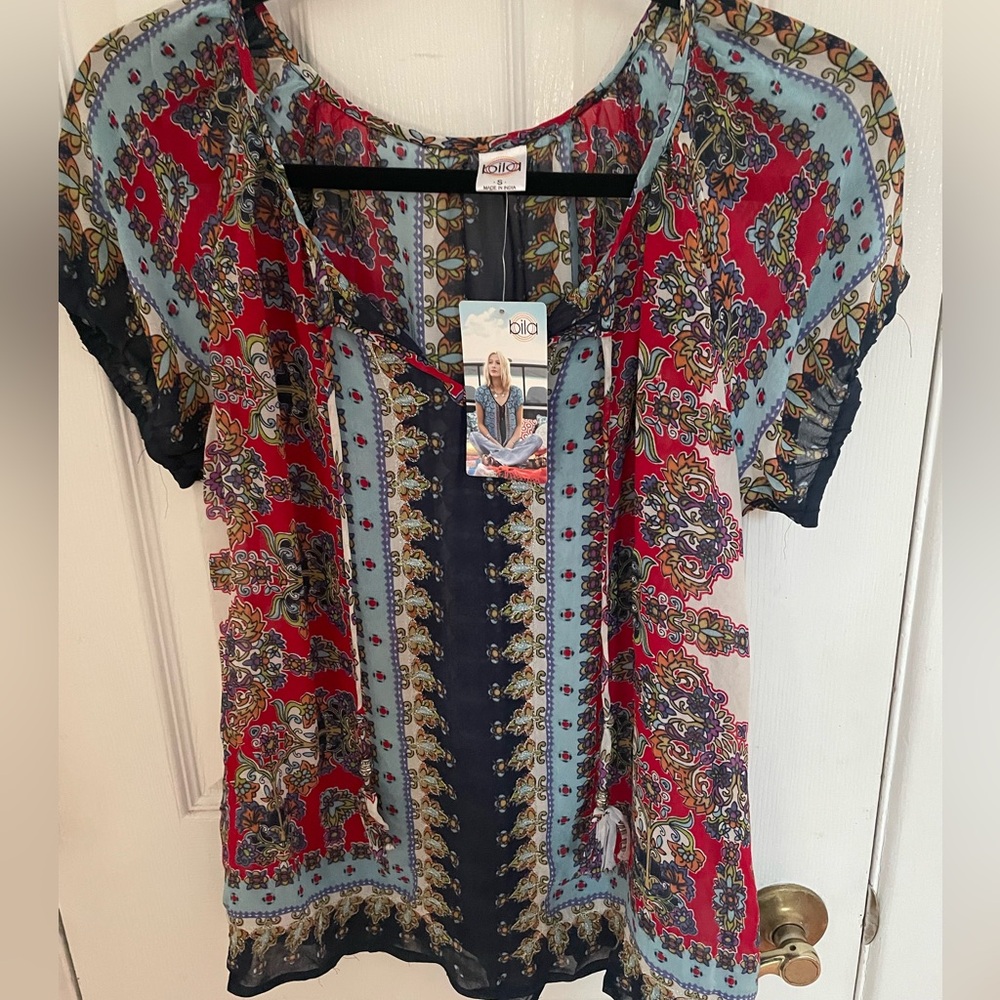 Bila Red and Blue Bohemian Blouse - Picture 1 of 8